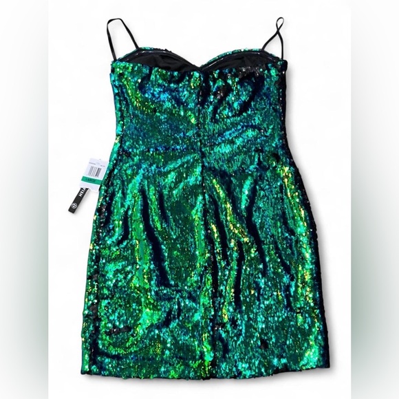 As U Wish NWT L Black and Green Sequin Strapless Bodycon Dress Homecoming Prom - Picture 2 of 6